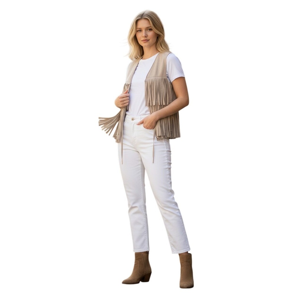 NWT Love Token Western Country Oat‎ Tan Faux Suede Fringe Vest M Boho $188